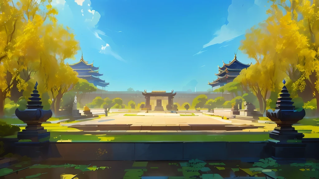 there is a painting of a courtyard, arena background, mobile game background, background art, background artwork, palace background, game background, temple background, volley court background, zen temple background, anime background art, royal garden background, amazing wallpaper, anime background, 2 d game art background, park background, anime scenery concept art, videogame background, Cassia fistula, far architect thailand