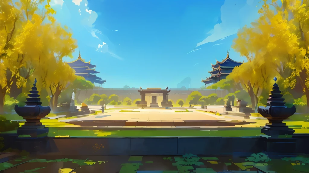 there is a painting of a courtyard, arena background, mobile game background, background art, background artwork, palace background, game background, temple background, volley court background, zen temple background, anime background art, royal garden background, amazing wallpaper, anime background, 2 d game art background, park background, anime scenery concept art, videogame background, Cassia fistula, far  architect thailand