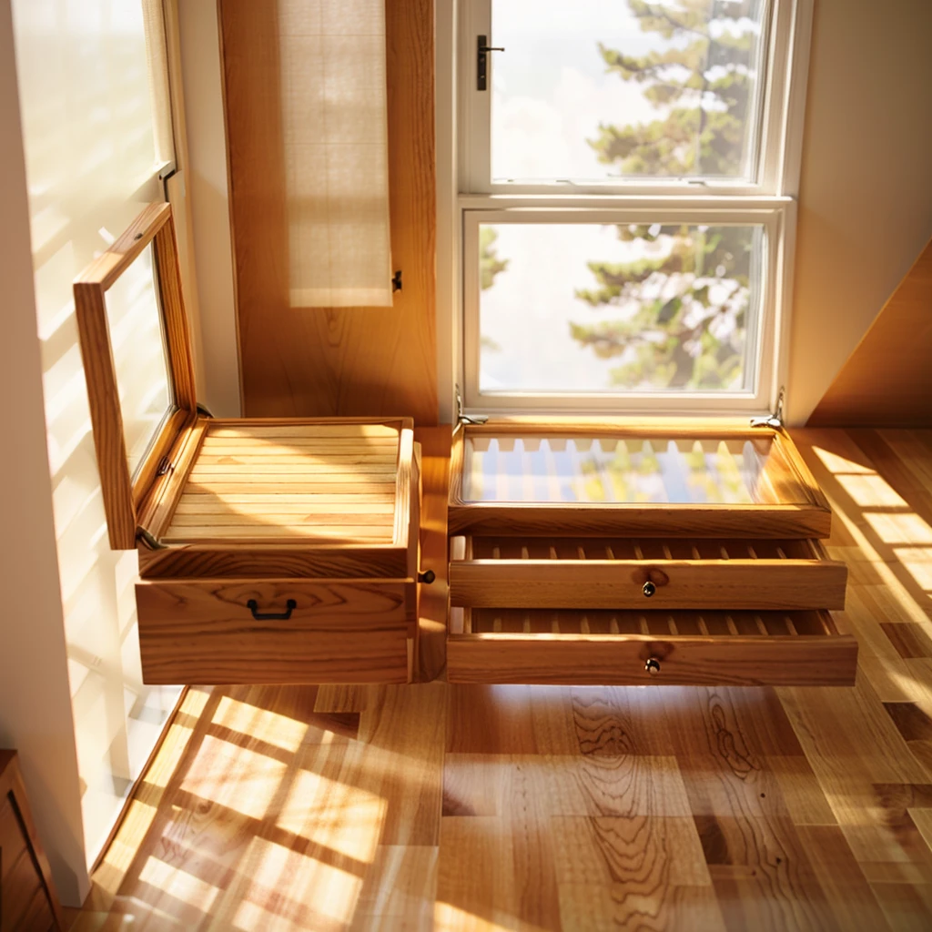
In this cozy room，A ray of sunlight shone on the table through the half-drawn curtains，Let the wood grain on the watch storage case shine with a faint sheen。There is a calm and serene atmosphere in the surrounding air。Several still lifes hang on the walls of the room，It adds a touch of elegance to the space。And on the other side of the room，A half-open window lets the breeze blow in，The pages on the small desk by the window flipped in the wind，This quiet scene gives a sense of tranquility and comfort。