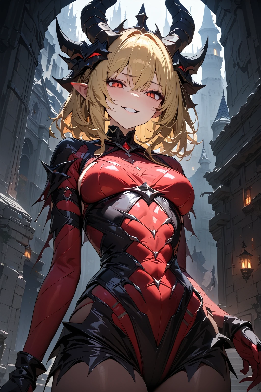 Masterpiece, Best Quality, illustration, city, 1girl, Mordred \(fate\), collarbone, Detailed blond hair ponytail braid, green eyes,,navel,thigh-high, covered_pussy,flat_chest,long_sworddangerousbeast,elbow_gloves,
,wolf_tail,wolf_ears,fang,happy,nihil,smile,spread_legs,claw_pose,armpits,open_mouth,angry,squat,bikini_bottoms,rise_hands,Highquality_hads,perfect_fingers,oil