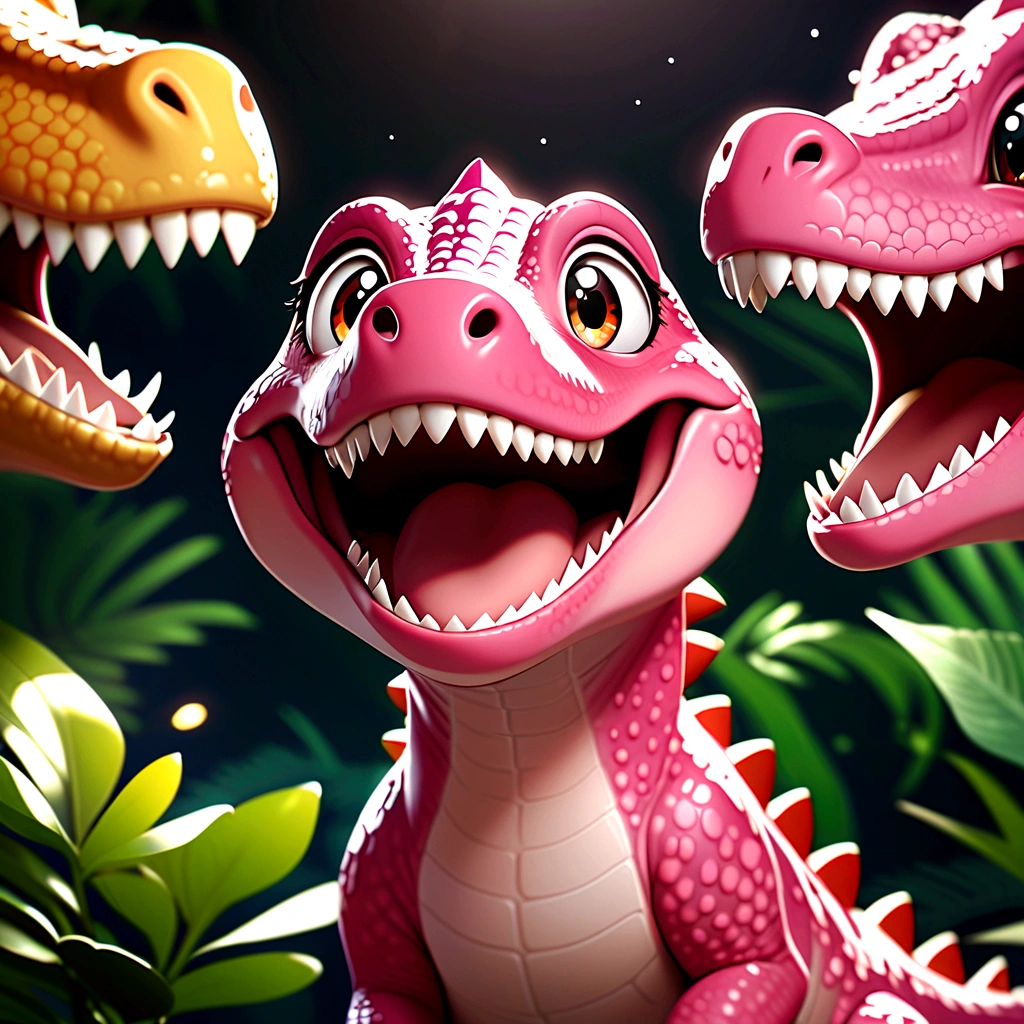 A cute Q version pink little dinosaur expression pack，Big Head，laughing out loud，Upper Body