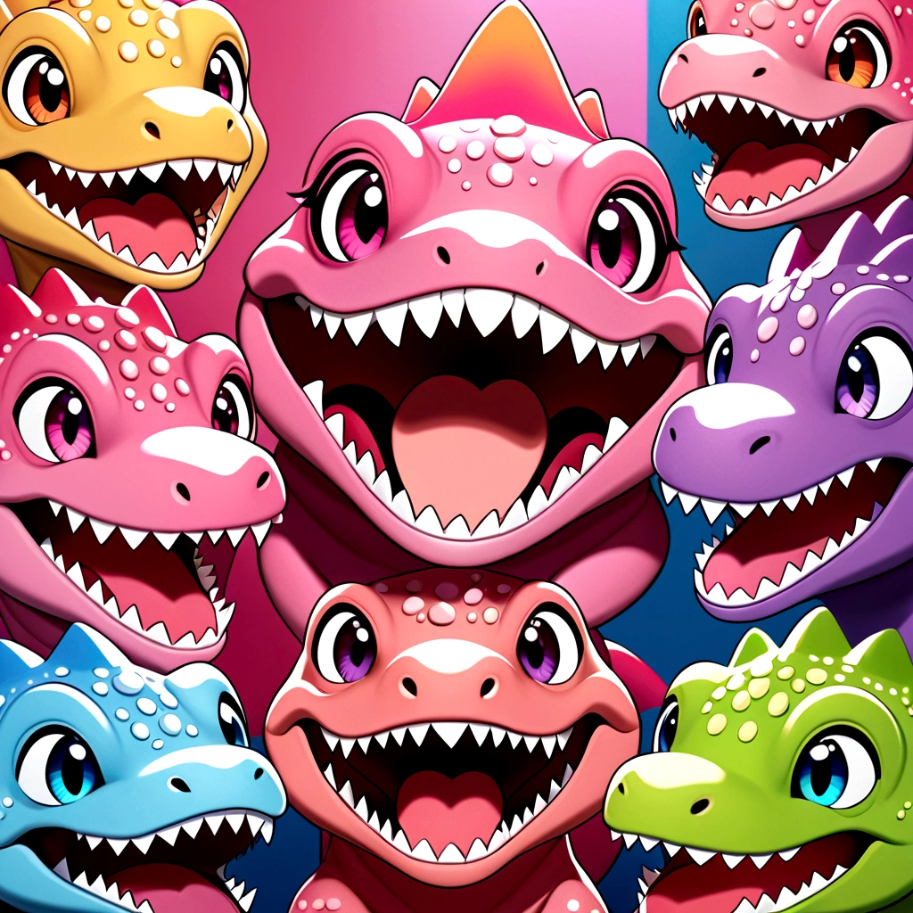 A cute Q version pink little dinosaur expression pack，Big Head，laughing out loud，Upper Body