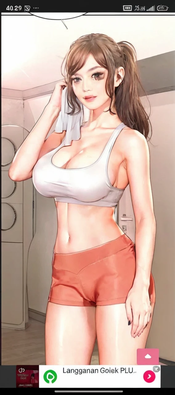 (lifelike, high - resolution:1.3), 1 girl with a perfect body, Super fine face and eyes,slong hair, hair tied up, Tank top of white colors:1.2 (tank top ultra thin) (tank too with thin straps, underwear, huge bearst,ultra detail tits, ultra detailing bearsts, Expose cleavage, dynamic pose in bedroom