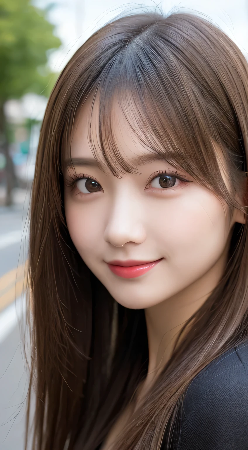 In detail, High resolution, high quality、Perfect dynamic composition, Beautiful attention to detail, Medium Hair,Natural color lip,Kamimei、Shibuya Ward、20-year-old girl、1 person、Clear Skin、Shiny Hair、Tabletop, 最high quality, figure, Super detailed, In detail, High resolution, 8K、The correct state of the human body、Random pose、Sculpture model pose,Hair dancing in the wind,Hair length,big ,Huge cleavage, Bold sexy pose,huge 、Close-up of face、smile、Smiling
