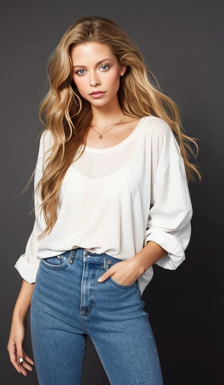 a woman with long hair and a white shirt posing for a picture, Portrait of Sophie Mudd, Brunette with dyed blonde hair, Jodi Bateman, Sydney Sweeney, Daniela Uurig, No makeup, wavy hair, nodded, Ellie Victoria Gale, Bernardini's Olivia, Sidney Hanson, Very beautiful face, Profile photo, Miranda Kerr, Gorgeous and attractive face