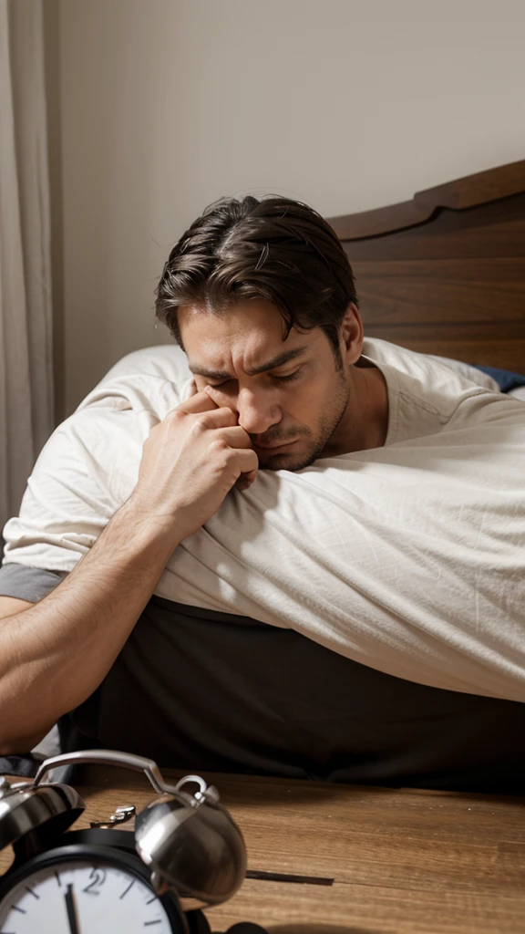Exhausted man hating his alarm clock