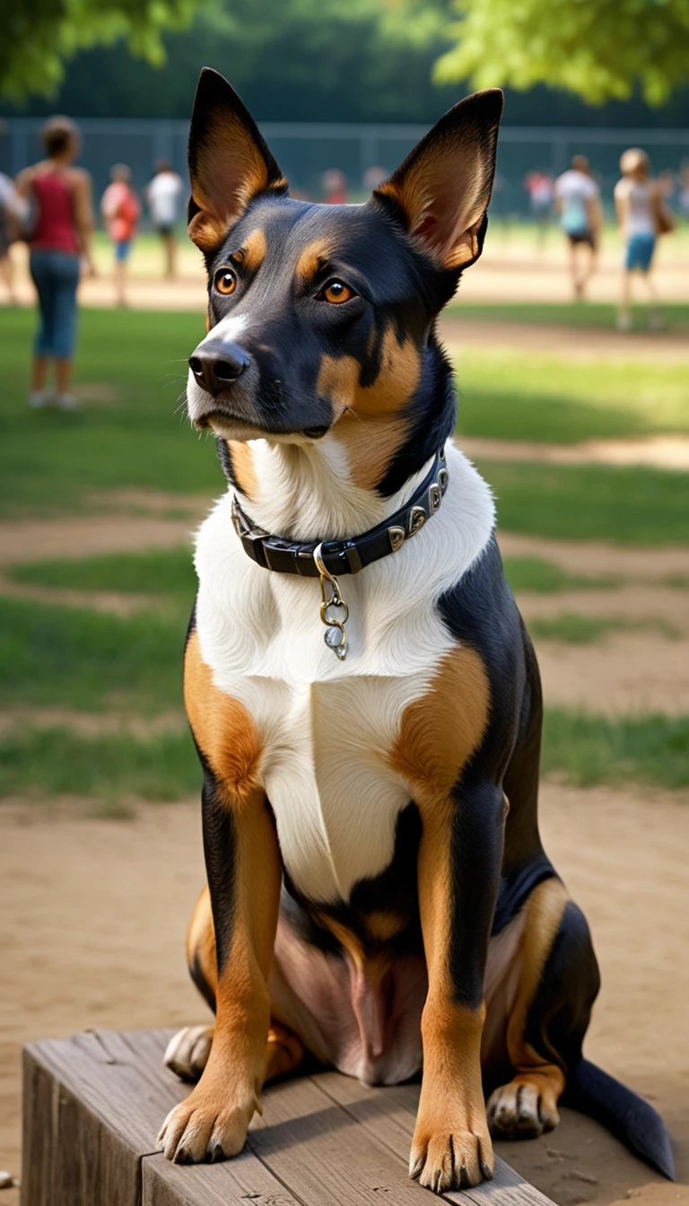 There is no one, realistic photo, photo realism, realism, Cubasia(Tornjak), perfect composition, intricate details, Very sharp, masterpiece, profile, high resolution, looking at the viewer, Full body photo in the dog park