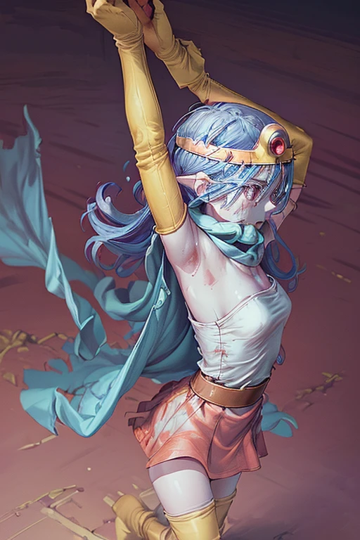 (((Dragon Quest 3 Costume)))、(((sage)))、(((Almost dead)))、(((hang)))、(((suffering)))、(((Your clothes are torn)))、((Make the most of your original images))、((It is violently destroyed))、(((cadaver)))、(((Hanging)))、(((Weaknesses)))、((Bloodstained))、((Stockings are torn))、((Best image quality、8K))、Ultra-high resolution、(((Both arms stretched out to the sides、Tied up)))、(((Bleeding from a wound)))