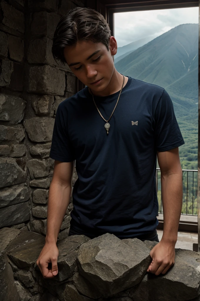 The boy view the Dark mountain