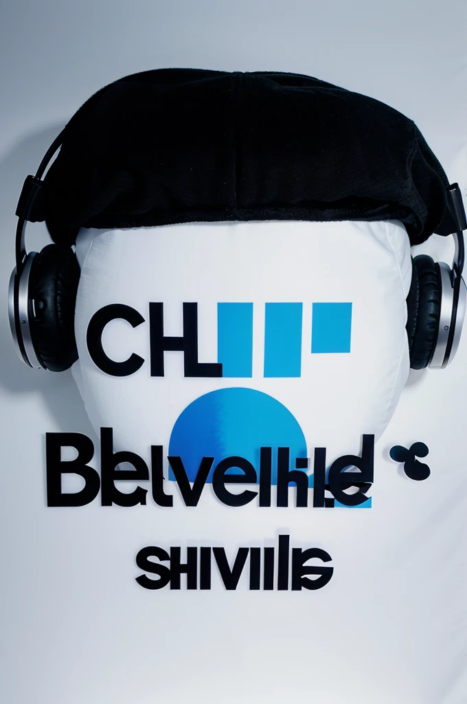 logo with brand name "velvet chill beats" in font text, with Dj guy in headphones shadow silhouette behind text transparent