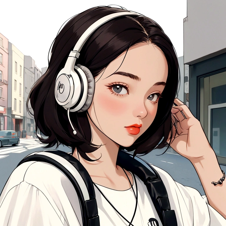 Street fashion girl Headphones LOFI Retro Stylish 1980s