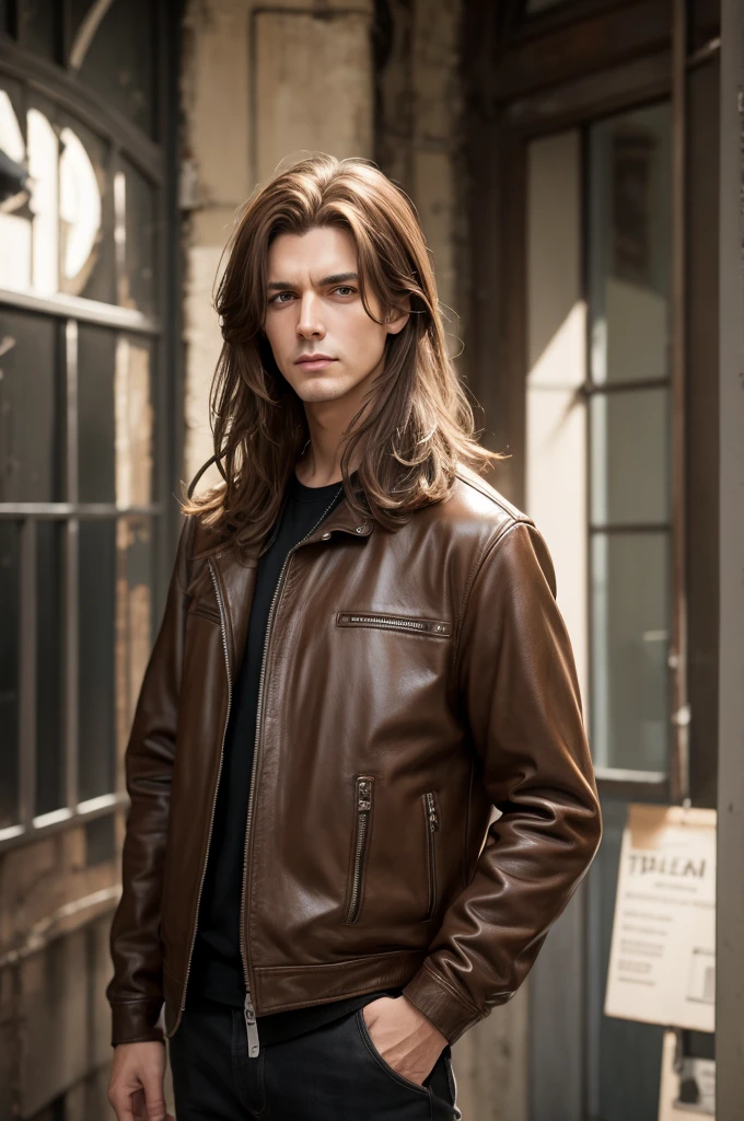 Tall man with light brown hair, metalhead,
