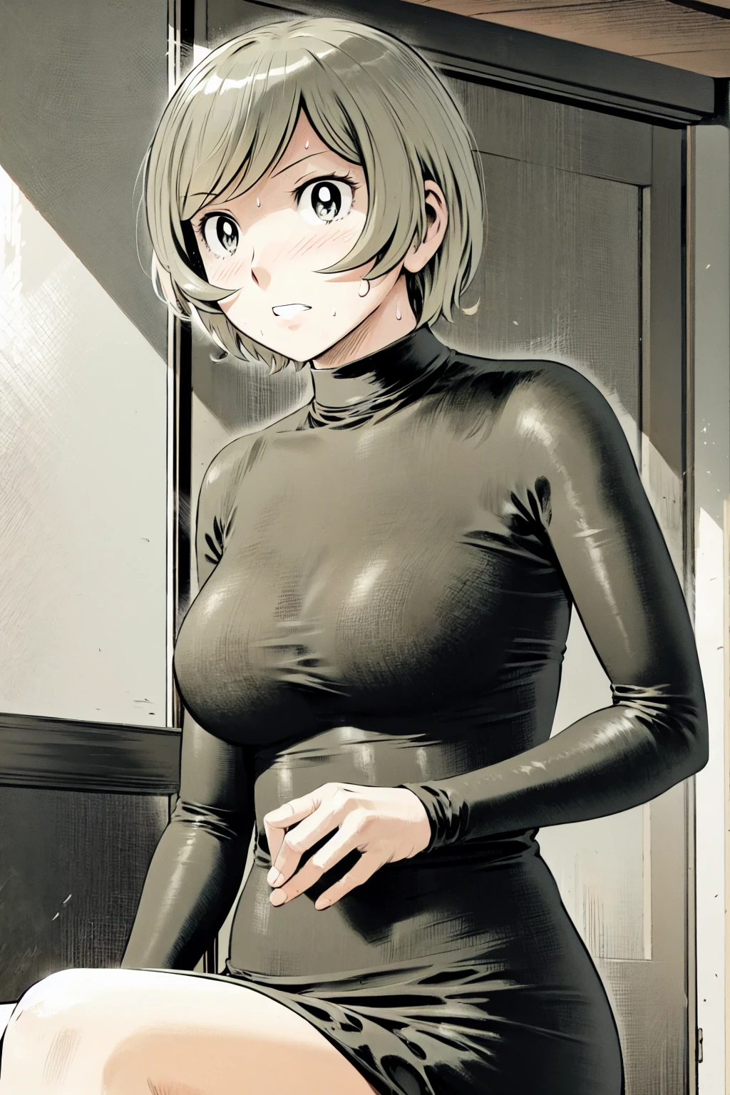、(masterpiece、Highest quality)、Highest quality, Ultra-high resolution, (((masterpiece))), alone, Sweat、Big eyes, Composition from the front、Shortcuts、Embarrassed face、Blonde Hair、Cut your hair short、School classroom、Sailor suit、skirt、short hair、Browsing Caution、Upper body naked、Breasts exposed、Nipples、Large areola、Sitting in a chair without a backrest、Internal Medicine Examination、Woman showing her body、belly button、真Composition from the front、School Insurance Office、curtain、cubicle、window、door、Fluorescent lamp