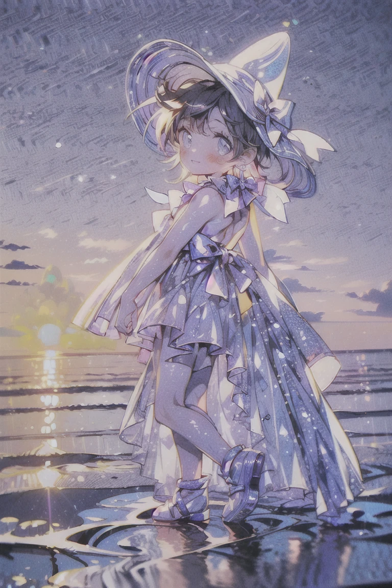  best quality:1.4), (masterpiece:1.4), ultra-high resolution, 8K, CG,1girl, solo, long hair, looking at viewer, smile, open mouth, bangs, blue eyes, hat, bow, ribbon,jewelry, beach,Kneeling on the beach,ass,looking back,back,earrings, outdoors, frills, sky, day, blue sky, side-tie bikini bottom, ocean, hat bow,bow,bikini,sun hat, straw hat,foot,full body, complete foot,((poakl)),shenhe (genshin impact),curtains, 1 girl