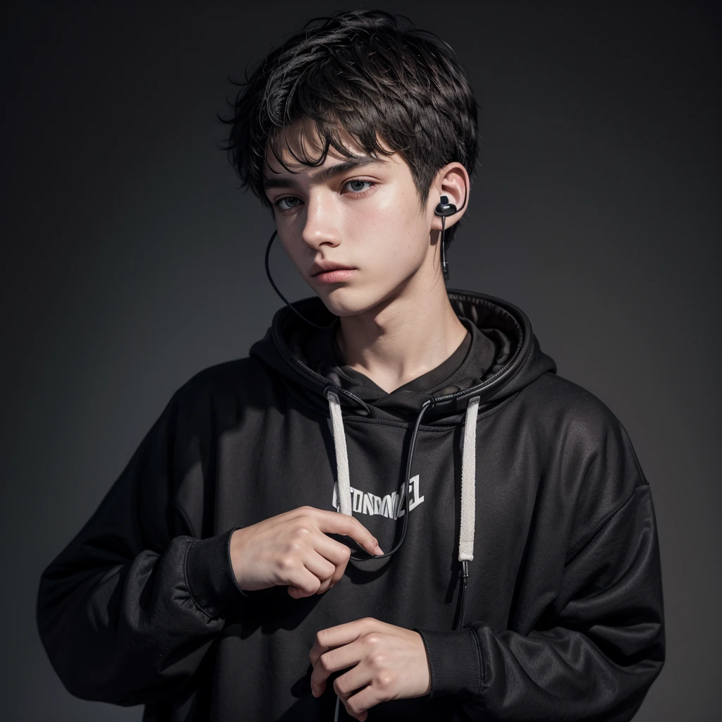  male teenager with black sweatshirt and headphones 