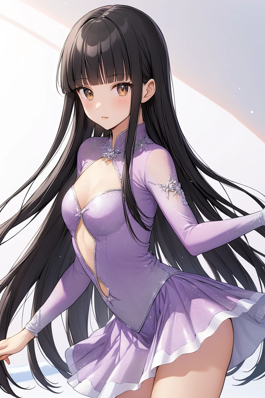 
Black hair long straight　Straight Hair　Smooth and straight hair　Straight bangs 　Figure skating　Decorative costume　open clothes