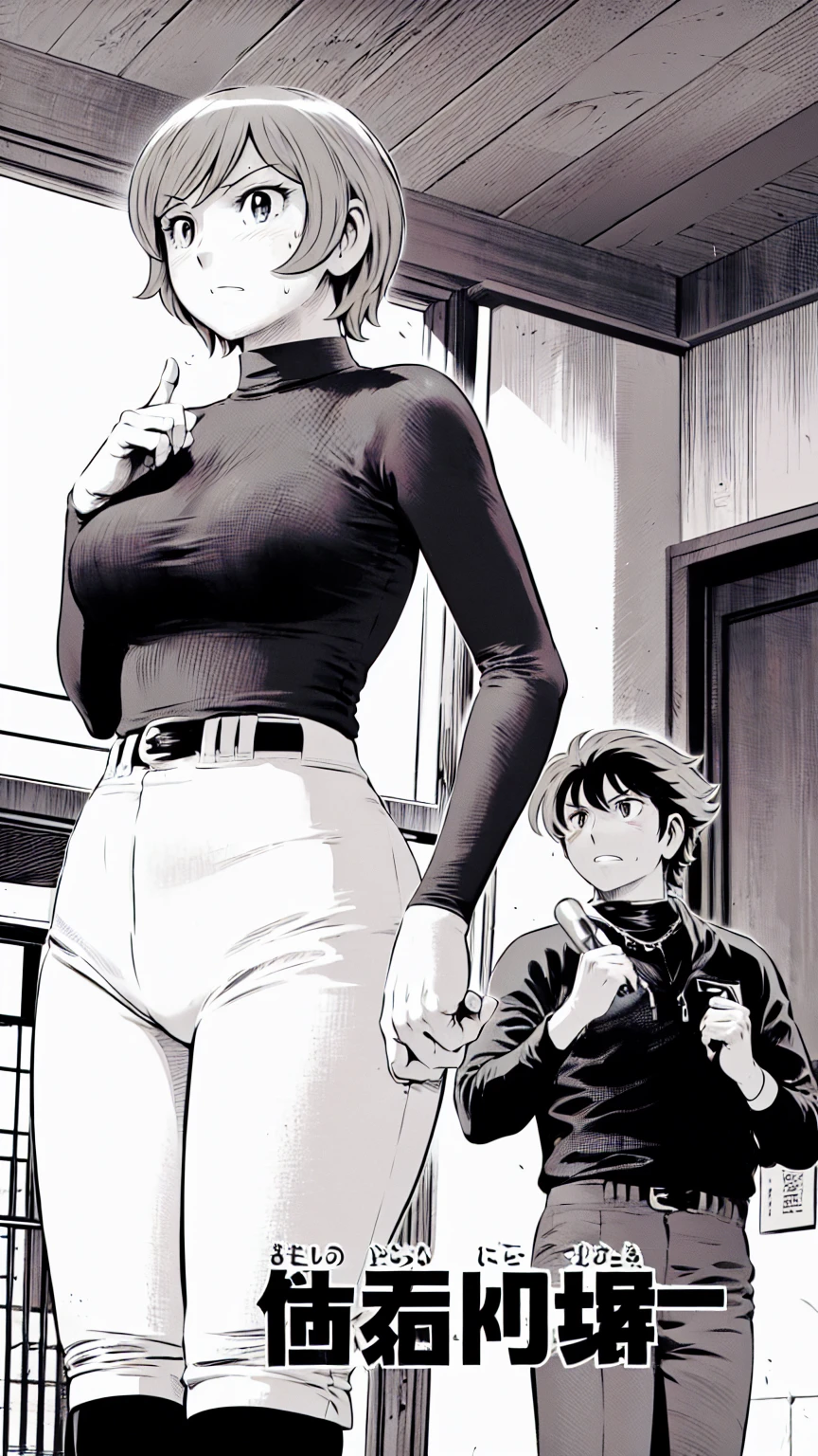 (野球uniform:1.2),
Blonde Hair, (short hair:1.2),Long sleeve, Black Shirt, turtleneck,White trousers、uniform、Black belt、((Illustration of people))、Big Boobs、
View Audience,, (Highest quality:1.3),One Girl, White pants、uniform、Outdoor、baseball ground、ground、soil、blue eyes、Tight black shirt、(masterpiece、Highest quality)、Highest quality, Ultra-high resolution, (((masterpiece))), alone, Sweat、Big eyes、Big Breasts、One Girl, Front view、Embarrassed face、Bronze colored hair、((short hair))、Stand up straight
