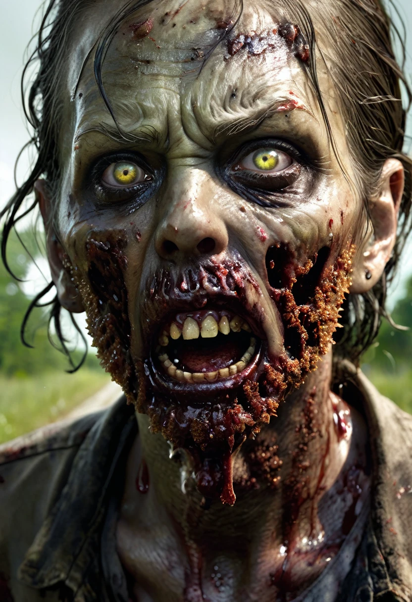 (((Extreme close-up Zombie The Walking Dead (((Front Images))),(((Splash color images)))