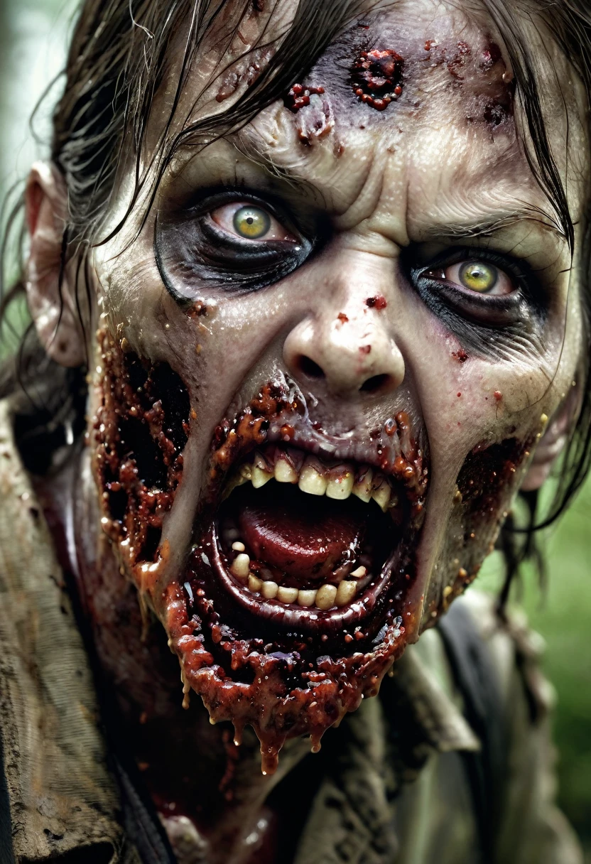 (((Extreme close-up Zombie The Walking Dead (((Front Images))),(((Splash color images)))