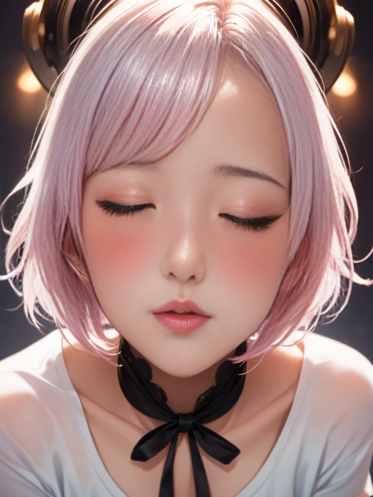 ahegao，（corruption），1girll，whaite hair，Purple eye，mediuml breasts，Blushlush，（Agataka），鎖骨，trembling，sweat leggs，drops of sweat，The heart，（heart - shaped pupils：1.3），