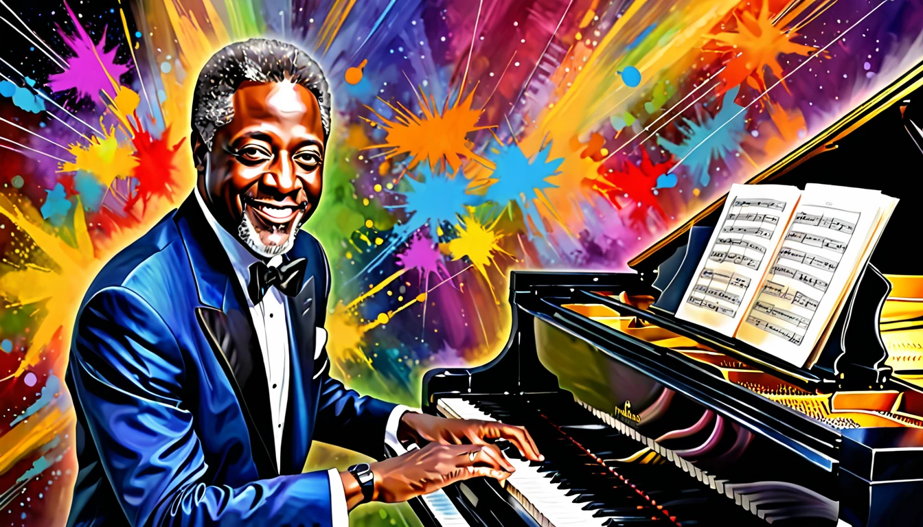 Portrait of energetic jazz piano,, pianist, Portrait Shot, Digital Paint, A wonderful composition!!!, Featured Art, Digital Art, Inspired by John Stewart Curry,