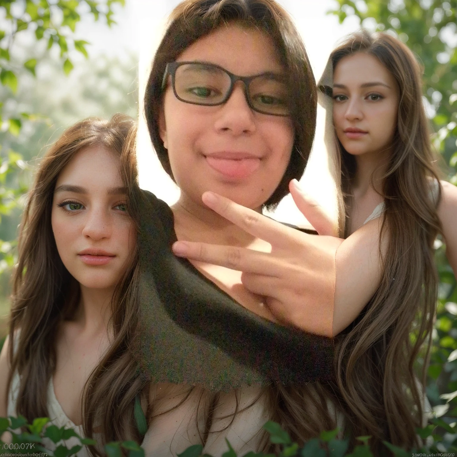 a woman with long brown hair, beautiful detailed eyes, beautiful detailed lips, extremely detailed face, longeyelashes, wearing a white dress, standing in a lush green garden, sunlight streaming through the trees, golden hour lighting, serene and peaceful atmosphere, intricate flower patterns, (best quality,4k,8k,highres,masterpiece:1.2),ultra-detailed,(realistic,photorealistic,photo-realistic:1.37),portrait,landscape,warm color tones