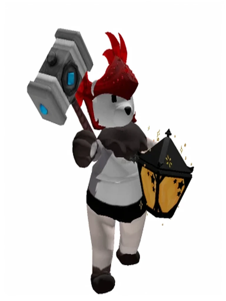 chubby, male, boy, small, bear, high res, furry, lantern, hammer, red helmet, chubby body, sparkles, thunder power, white fur, black fur in the chest, pretty, cute, man