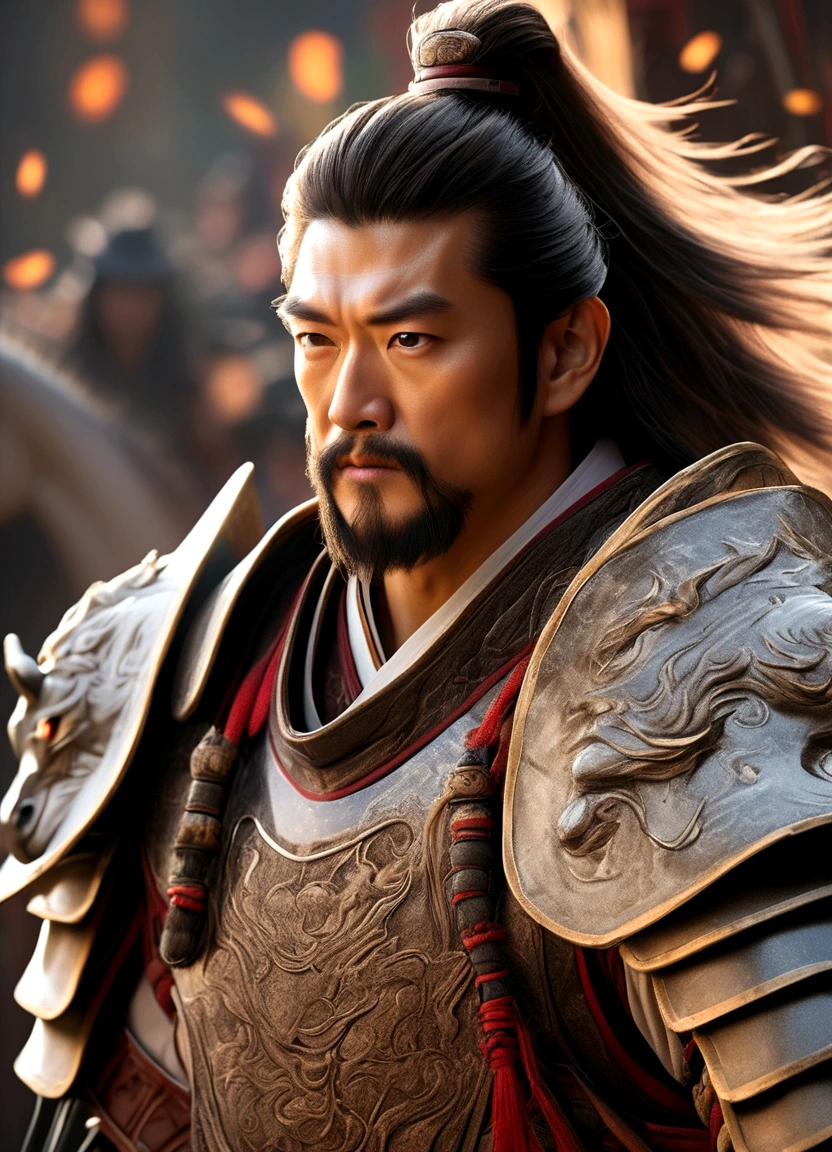 Line art drawing comic a perfect handsome male, Clear Face, Man in his 50s,muscle, Ancient Chinese armor,Topless, Black Hair, Long Beard, ((whole body)), Fine grain, Detailed face,Perfect hand-crafted detail,Large sword,anger,sparks,Three Kingdoms,ride a warhorse,riding a black horse,horse armor,With a spear in your hand,spear,red show spear,flight,Exudes a powerful aura ,2k, 最high quality,masterpiece, Super detailed, High details,well-made beard,,(High Sharpness,Super detailed), masterpiece, solo, High detail, (High resolution, Super detailed), Cinema Lighting, Motion Blur, Ray Tracing, reflected light, masterpiece, 最high quality, high quality, Anatomically correct, Textured skin, High details, Super detailed, 1080P, Hyper HD,wallpaper, 8K,Richly textured details, Elevation, A magnificent composition, . graphic illustration, Comic art, graphic novel art, Vibrant, Very detailed . Professional, Sophisticated, Modern, Minimalist, graphic, Line art, vector graphics