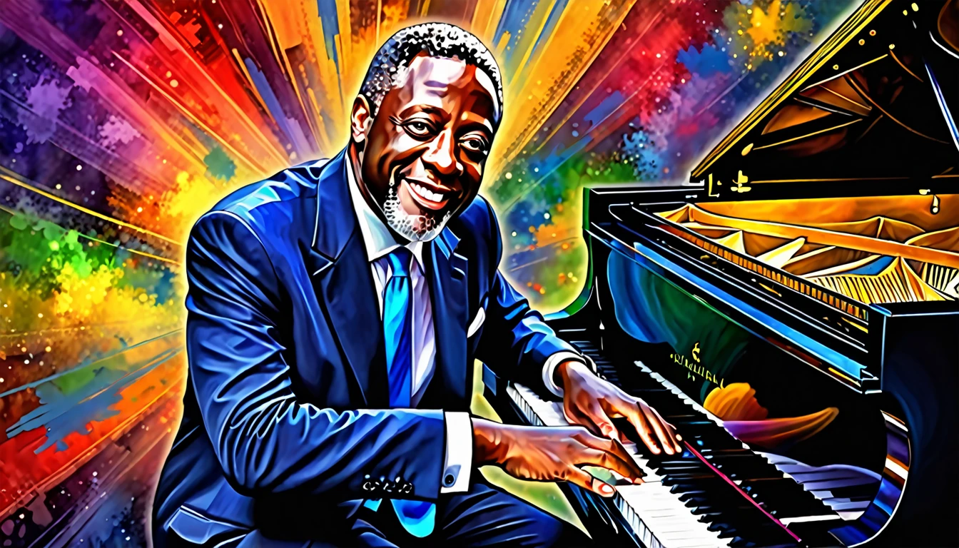 Portrait of energetic jazz piano,, pianist, Portrait Shot, Digital Paint, A wonderful composition!!!, Featured Art, Digital Art, Inspired by John Stewart Curry,