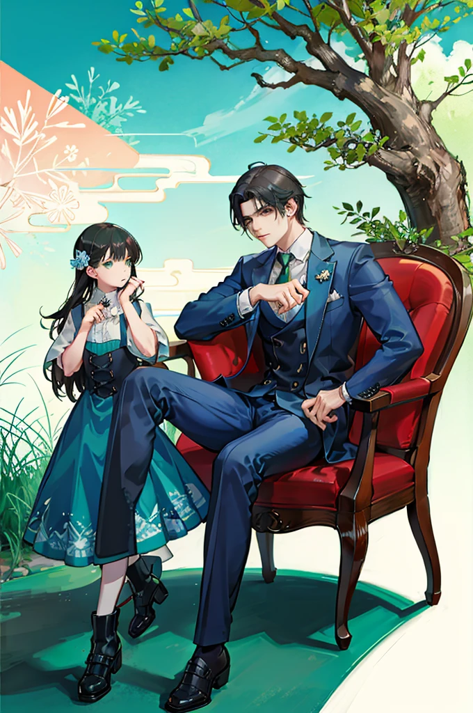 Cartoon man in vest and tie standing at the window, Anime handsome guy, Beautiful people, Tall anime man with green eyes，Black hair,  Cool anime poses,