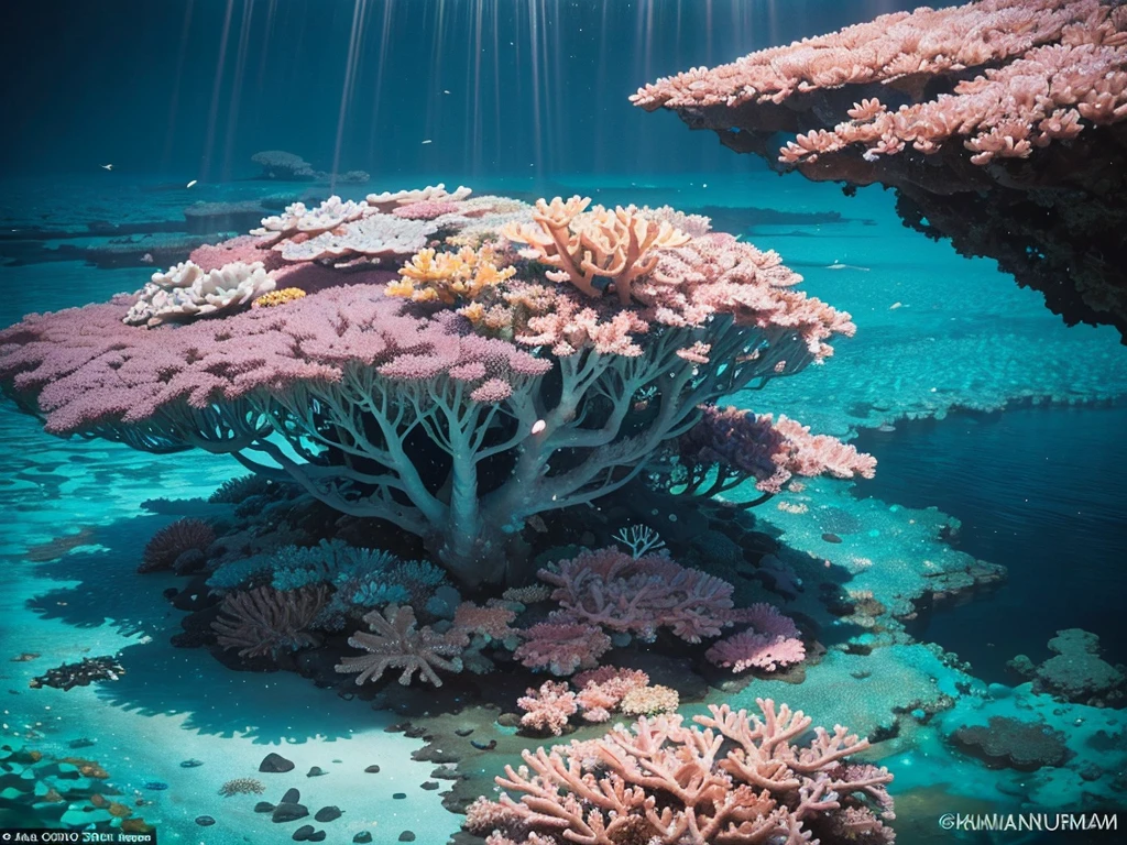 The breathtaking Great Barrier Reef in Australia, a majestic underwater world teeming with vibrant marine life. This detailed image is a stunning photograph capturing the intricate beauty of the coral reef system. Every color of the rainbow is represented in the coral formations, from vivid blues and greens to striking yellows and pinks. The depths of the ocean are alive with a flurry of activity, as schools of fish dart gracefully among the coral. This high-quality photograph truly transports viewers to this awe-inspiring aquatic wonderland, showcasing the natural splendor of the Great Barrier Reef in all its glory.