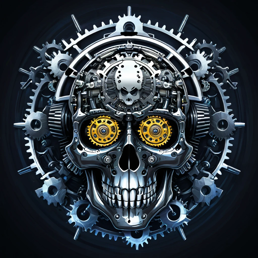 cyber skull , bacground factory gears.
