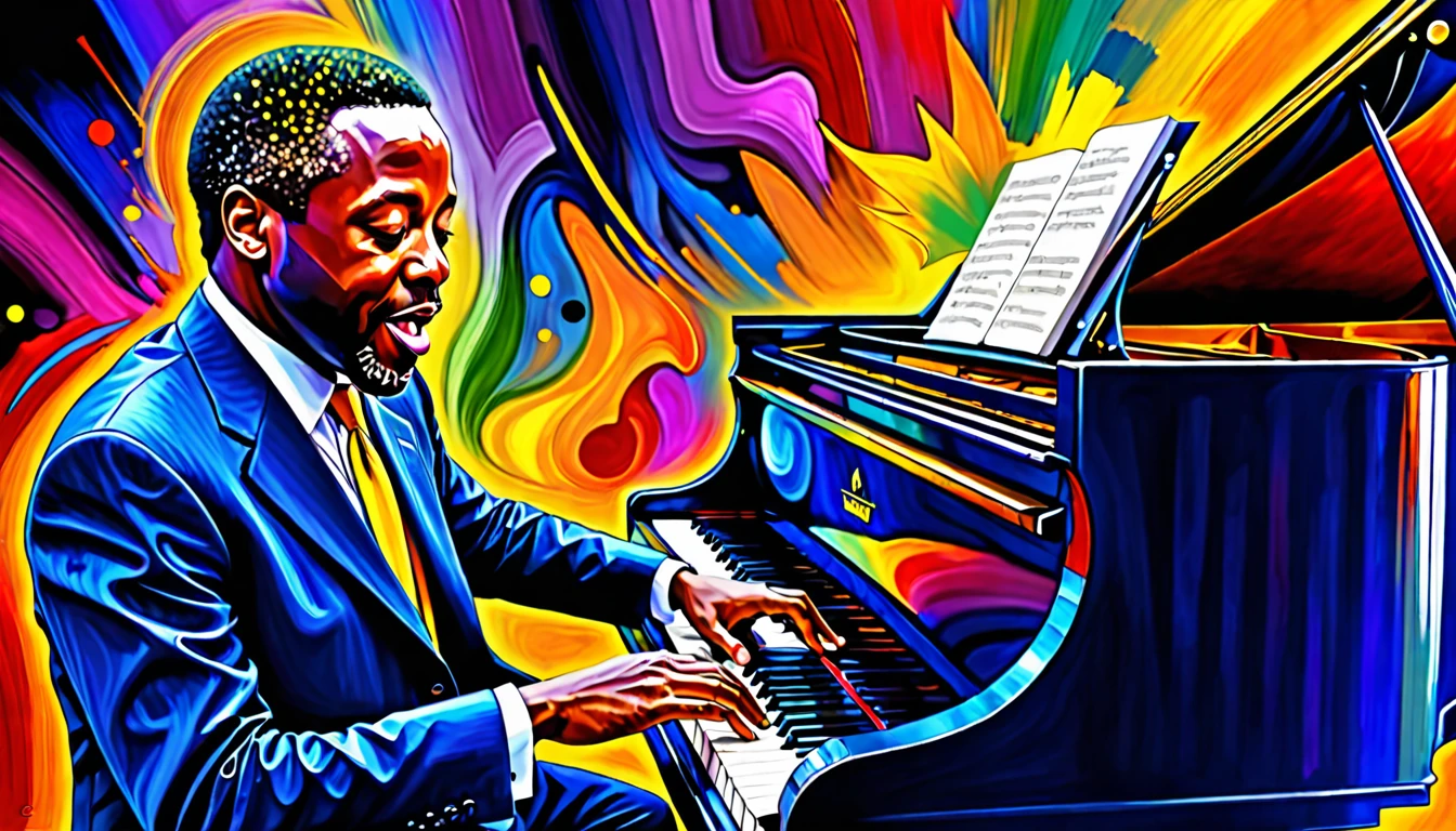Energetic jazz pianist, Digital Paint, A wonderful composition!!!, Featured Art, Digital Art, Inspired by John Stewart Curry,