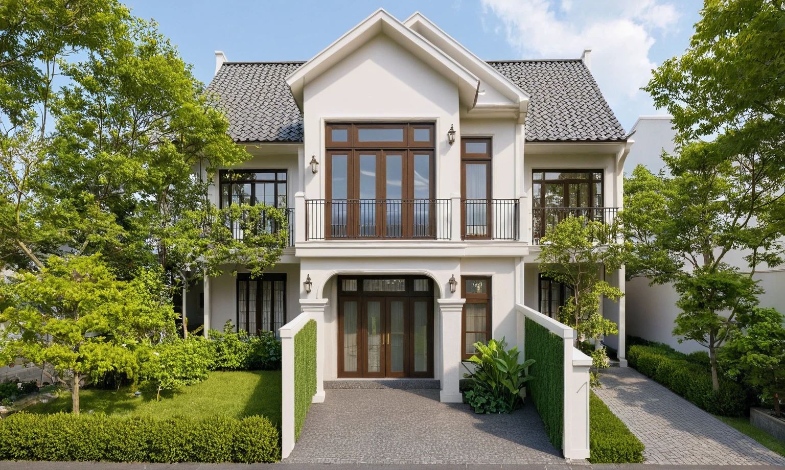 Raw photo,Masterpiece, high quality, best quality, authentic, super detail,
exterior, outdoors, house style indochine on the street ,aiaigroup
road,pavement, grass, trees, sky, cloud, (day:1.1)