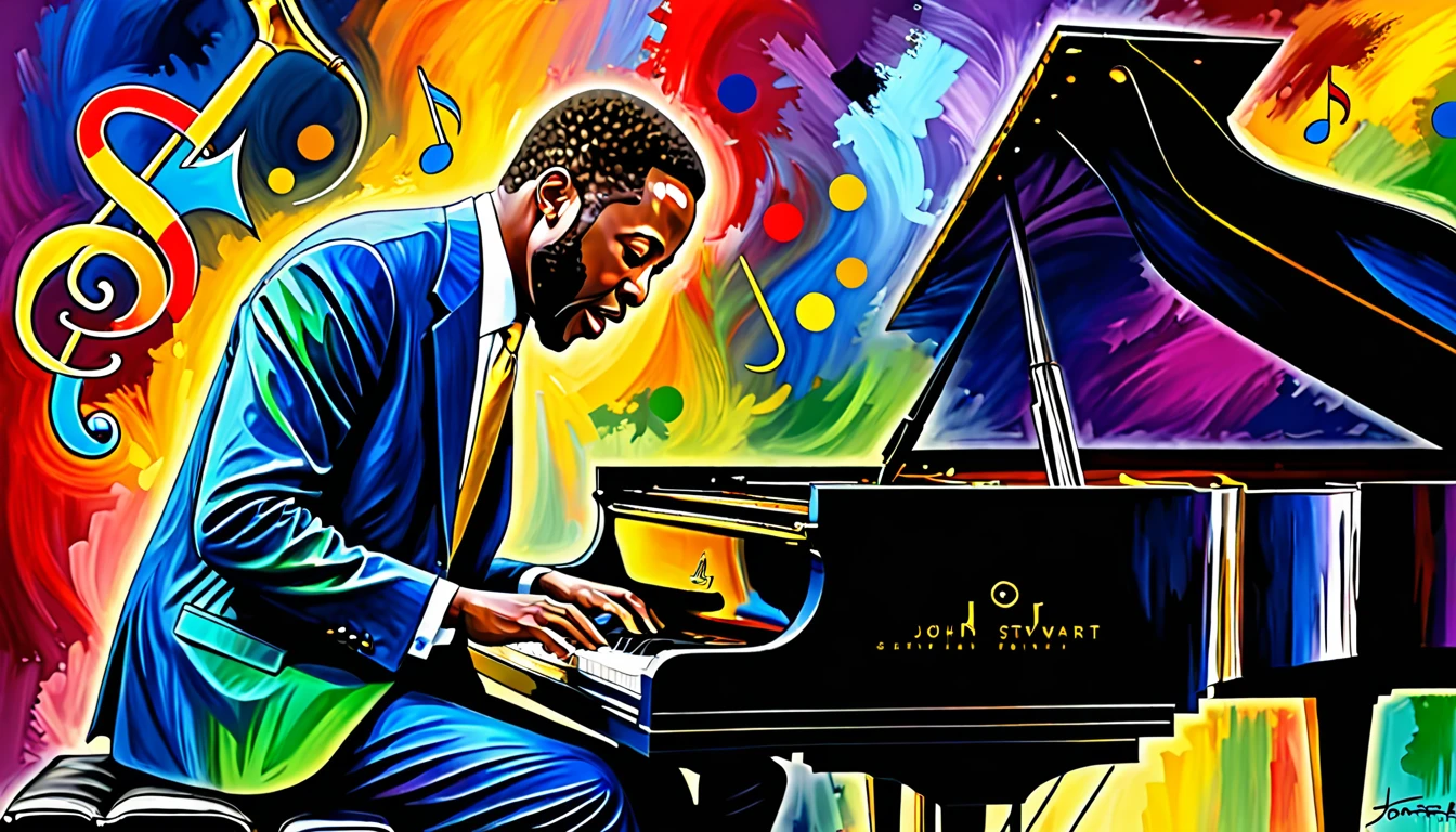 Energetic jazz pianist, Digital Paint, A wonderful composition!!!, Featured Art, Digital Art, Inspired by John Stewart Curry,