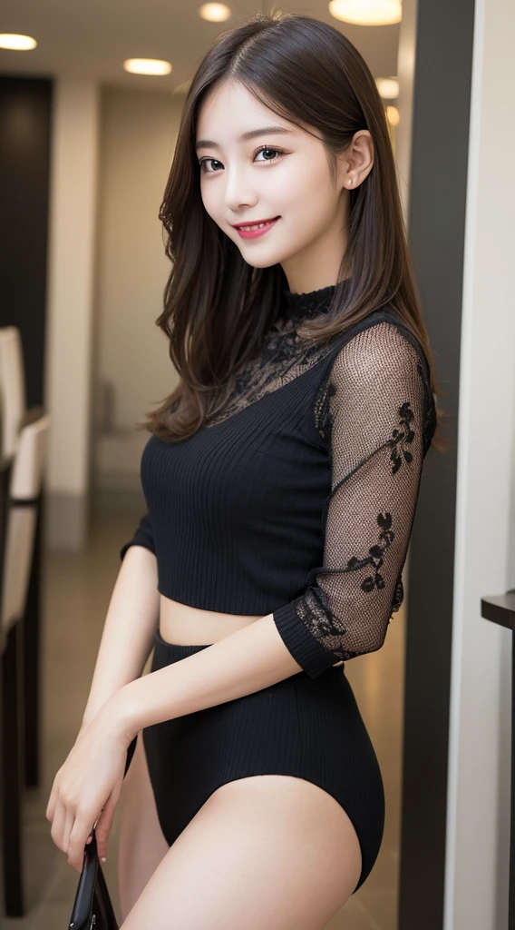 Tabletop, Highest quality, figure, Super detailed, In detail, High resolution, 8k wallpaper, Perfect dynamic composition, Beautiful attention to detail, Women's fashion,Medium Hair,small 、Natural color lip, Bold sexy pose,smile,Harajuku、20-year-old girl、cute、sexy shot looking at camera