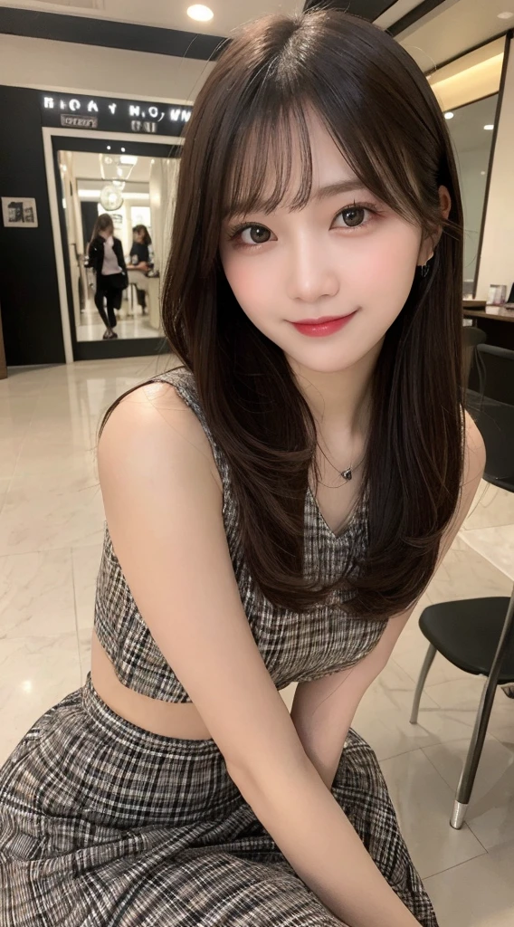 Tabletop, Highest quality, figure, Super detailed, In detail, High resolution, 8k wallpaper, Perfect dynamic composition, Beautiful attention to detail, Women's fashion,Medium Hair,small 、Natural color lip, Bold sexy pose,smile,Harajuku、20-year-old girl、cute、sexy shot looking at camera