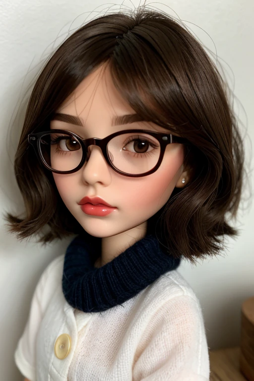 Blythe doll Brunette Thin lips Small eyes Mole under the eye Glasses Short brown hair