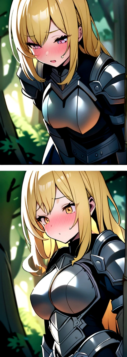 Blushing、in the forest、Different world、Iron Armor、Western、Blonde Hair、masterpiece、Highest quality