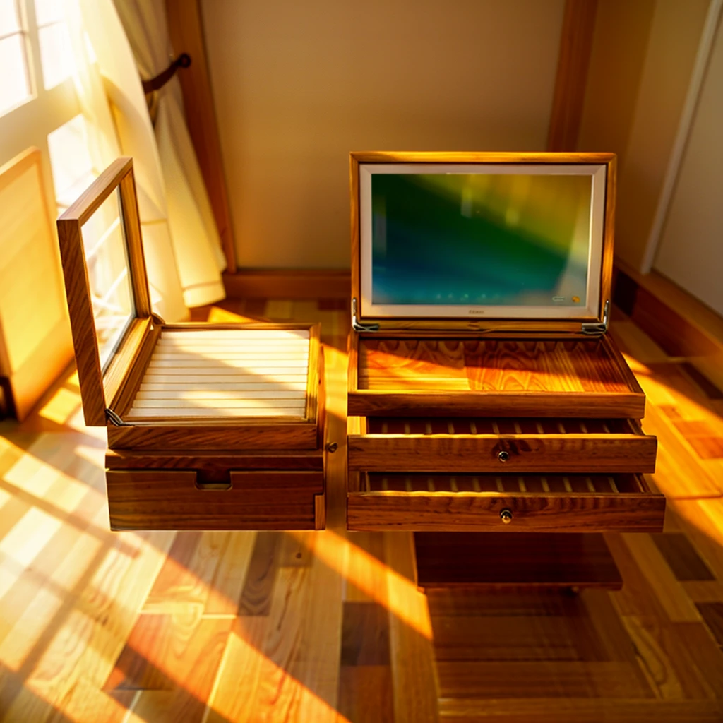 In this cozy room,A ray of sunlight shone on the table through the half-drawn curtains,Let the wood grain on the watch storage case shine with a faint sheen。There is a calm and serene atmosphere in the surrounding air。Several still lifes hang on the walls of the room,It adds a touch of elegance to the space。And on the other side of the room,A half-open window lets the breeze blow in,The pages on the small desk by the window flipped in the wind,This quiet scene gives a sense of tranquility and comfort。