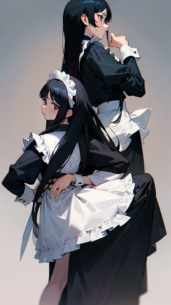 Animal Maid　Black Hair　Long hair　2 people　Back to Back　Up to the knee
