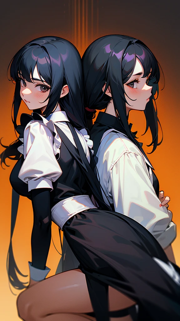Animal Maid　Black Hair　Long hair　2 people　Back to Back　Up to the knee