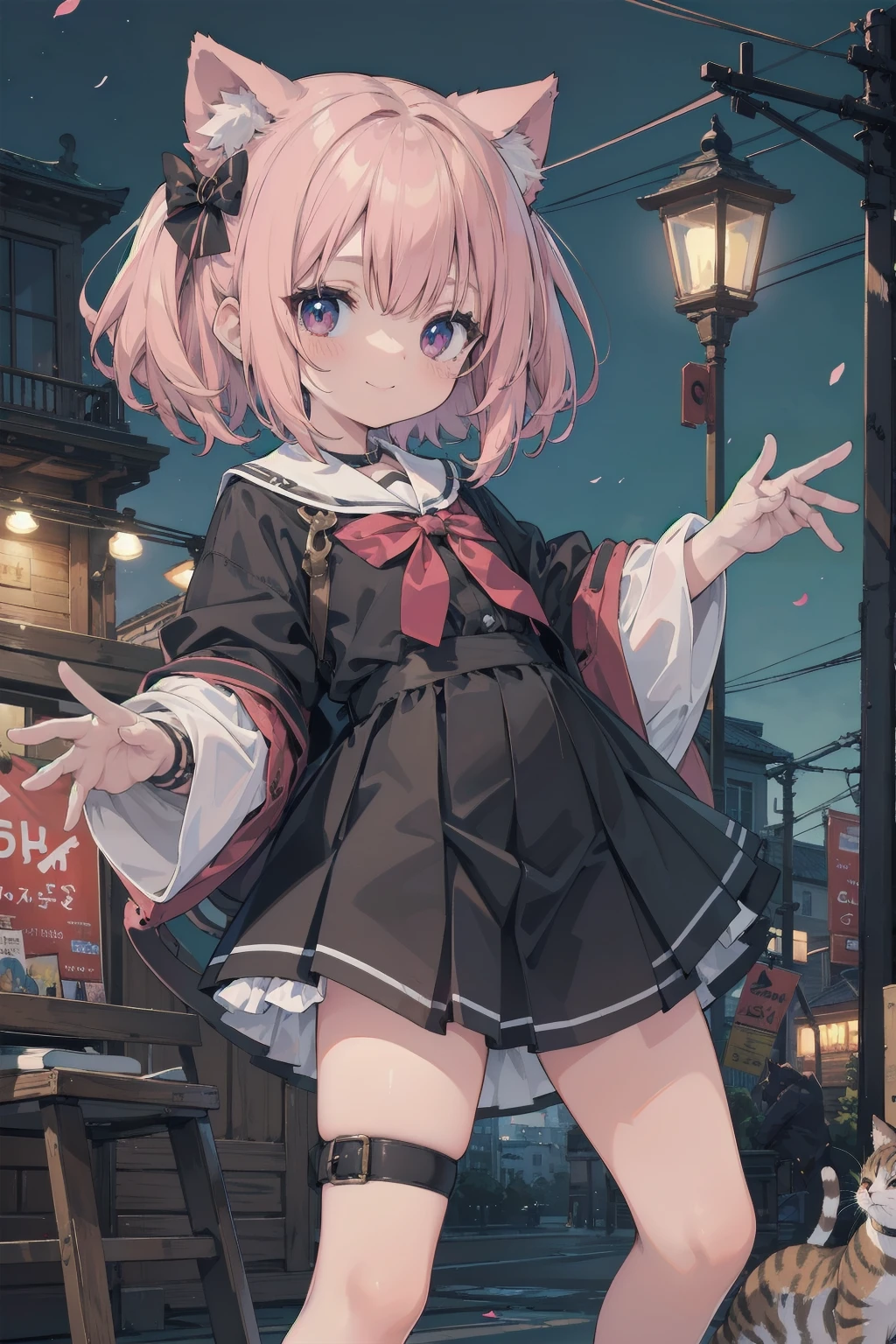 absurd, Absolute resolution, Incredibly absurd, excellent quality, Super Detail, Official Art, Unity 8k wallpaper is damaged. small, Cat, young with Cat ears, Lovely, gaze, mini skirt ,Thigh, child smile
