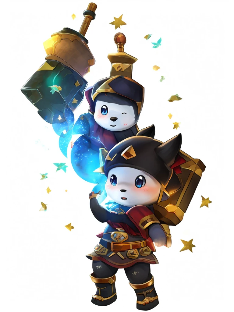 chubby, male, boy, small, bear, high res, furry, lantern, hammer, red helmet, chubby body, sparkles, thunder power, white fur, black fur in the chest, pretty, cute, man