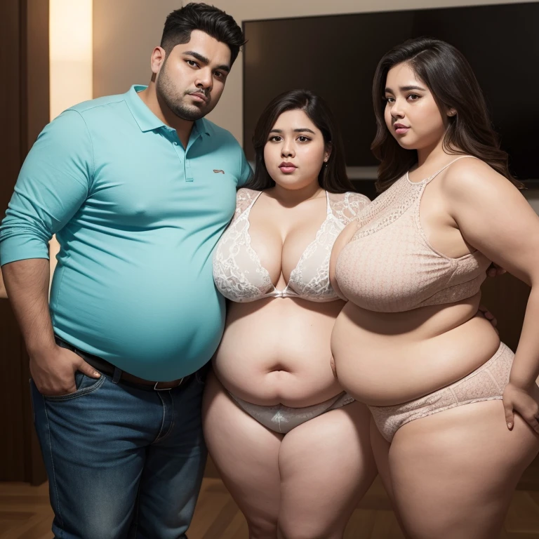 A man with a bloated belly and a severely obese woman with a bloated tummy, couple, 8K, realistic