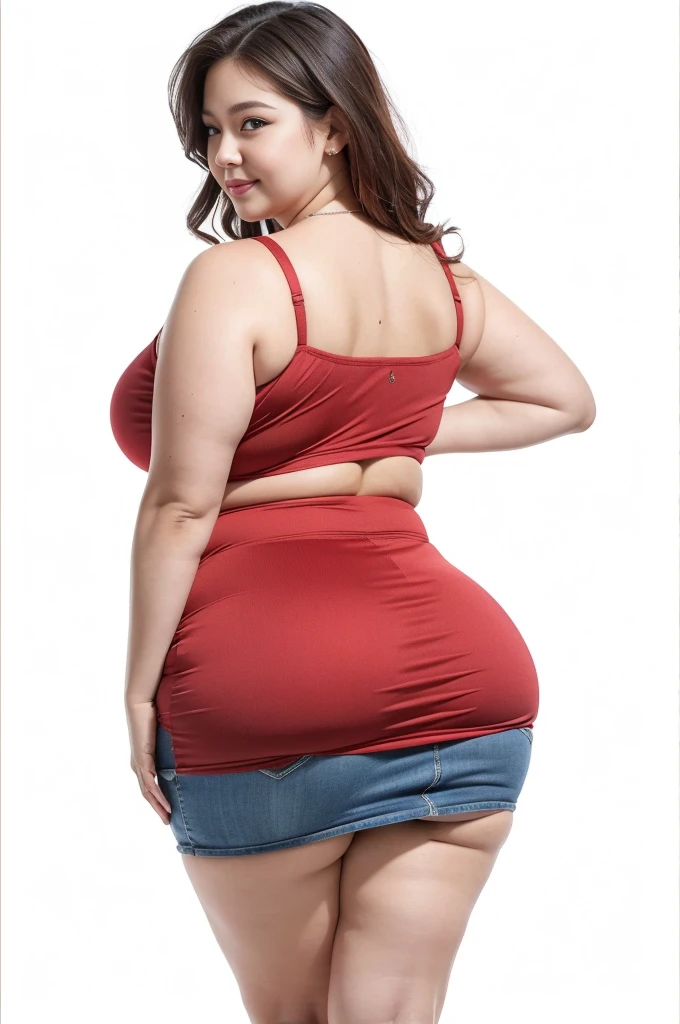 ((Best Quality, 8K, Masterpiece: 1.3)), Chubby woman smile ((best quality)), ((masterpiece)), (detailed), perfect face, USA woman fat in a dark-blue shirt and blue denim skirt walking down a street, thicc, she has a jiggly fat round belly, bbwchan, wearing tight sexy clothes, skinny waist and thick hips, widest hips, her belly is fat and round, soft curvy shape, hyperrealistic full figure, wearing a cute top, wide hips, cropped shoulders,Bare belly,(big assa:0.7),show legs,, thicc, beautiful thick female, beautiful curvy female,, Tall and tall,clear curvy details, curvy hourglass figure, alluring plus sized model, bbwchan, Voluptious body, Curvy model, Curvy body, Be red in the face, 1girll fat , a matural female, A MILF, the golden ratio,(Kpop idol),(Oil skin:1.2),(Oil skin:1.1) background High quality, HD, realistic, HDR. mountain refuge in grey stone, blends into the panoramic view of the mountain, spring landscape (green and flowery), edelweiss, lake, stream that winds, sunset, cool breeze. welcome mountaineers and hikers.