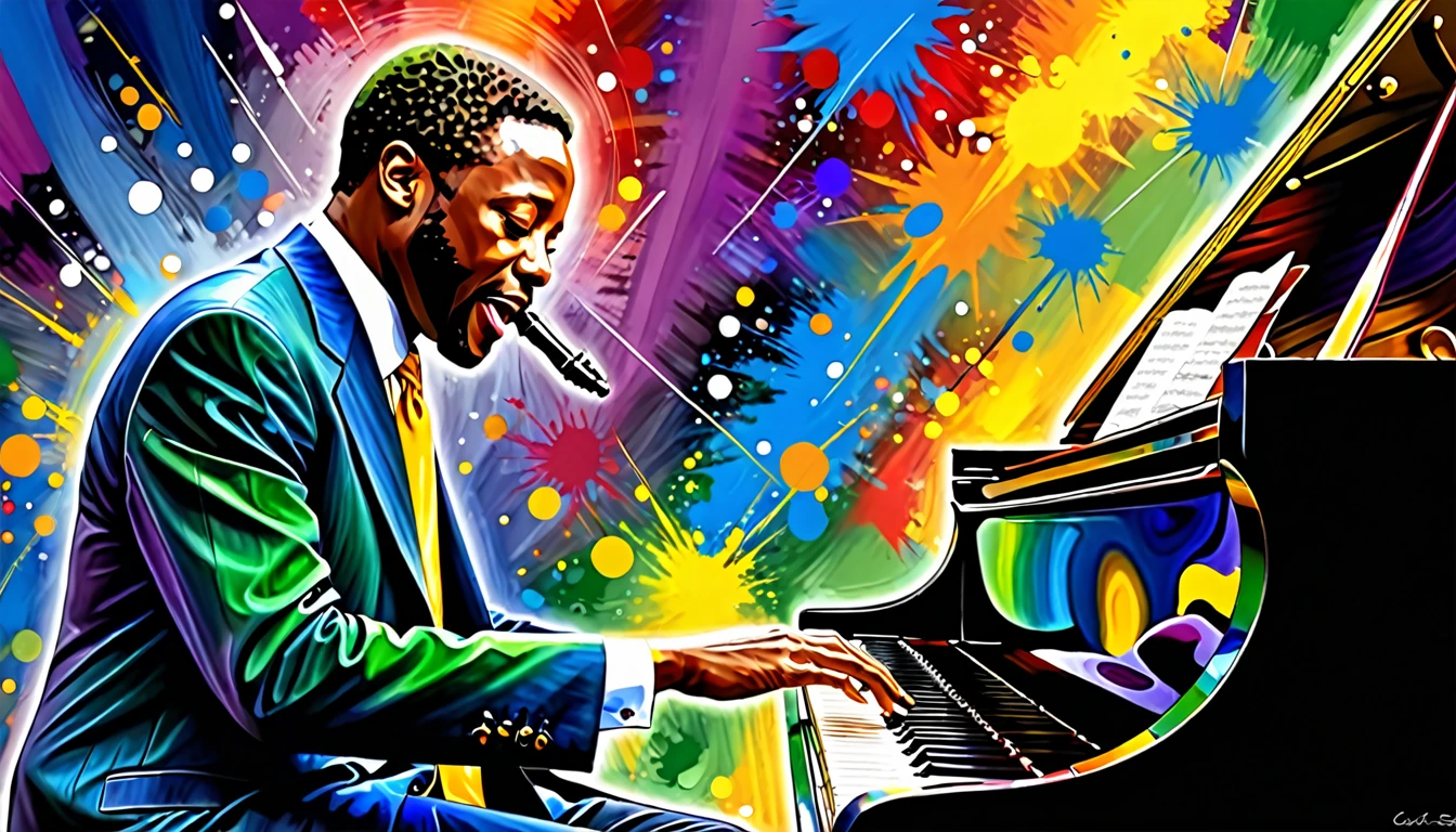 Energetic jazz pianist, Digital Paint, A wonderful composition!!!, Featured Art, Digital Art, Inspired by John Stewart Curry,