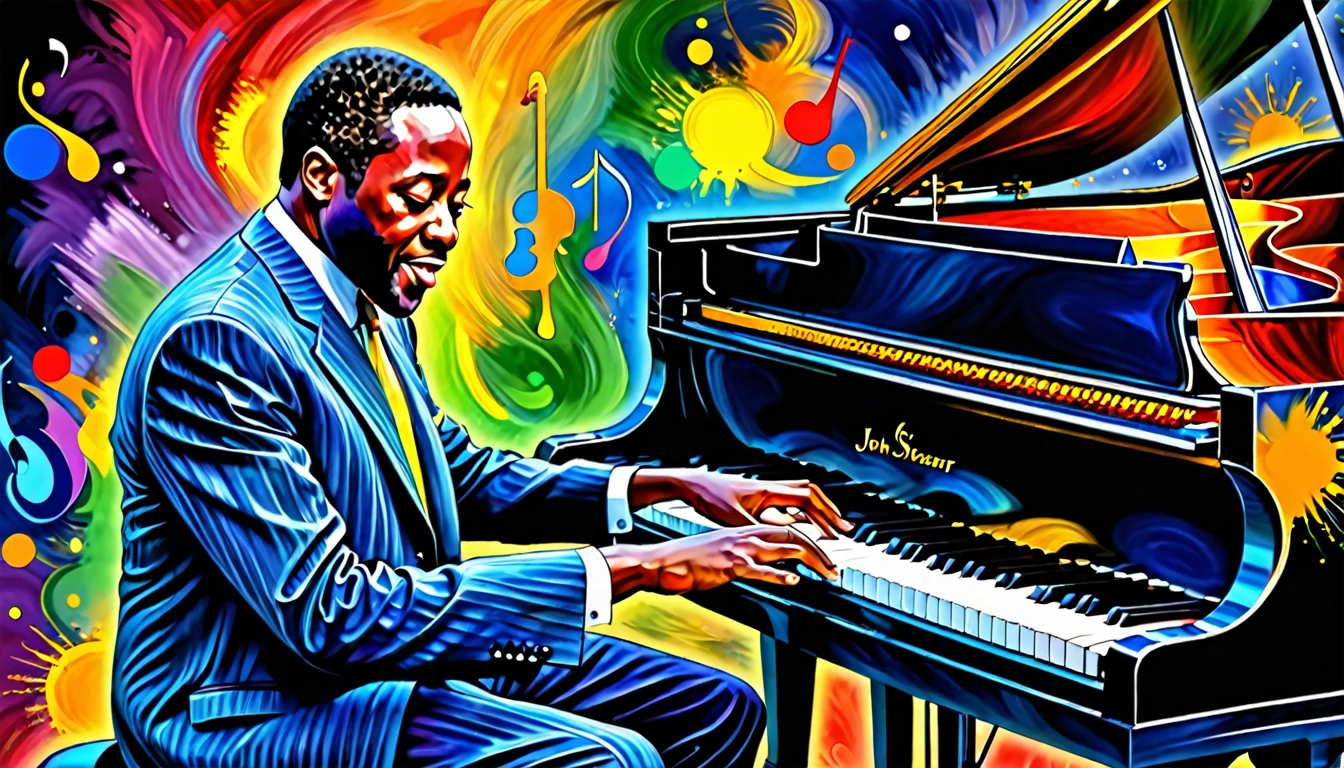 Energetic jazz pianist, Digital Paint, A wonderful composition!!!, Featured Art, Digital Art, Inspired by John Stewart Curry,