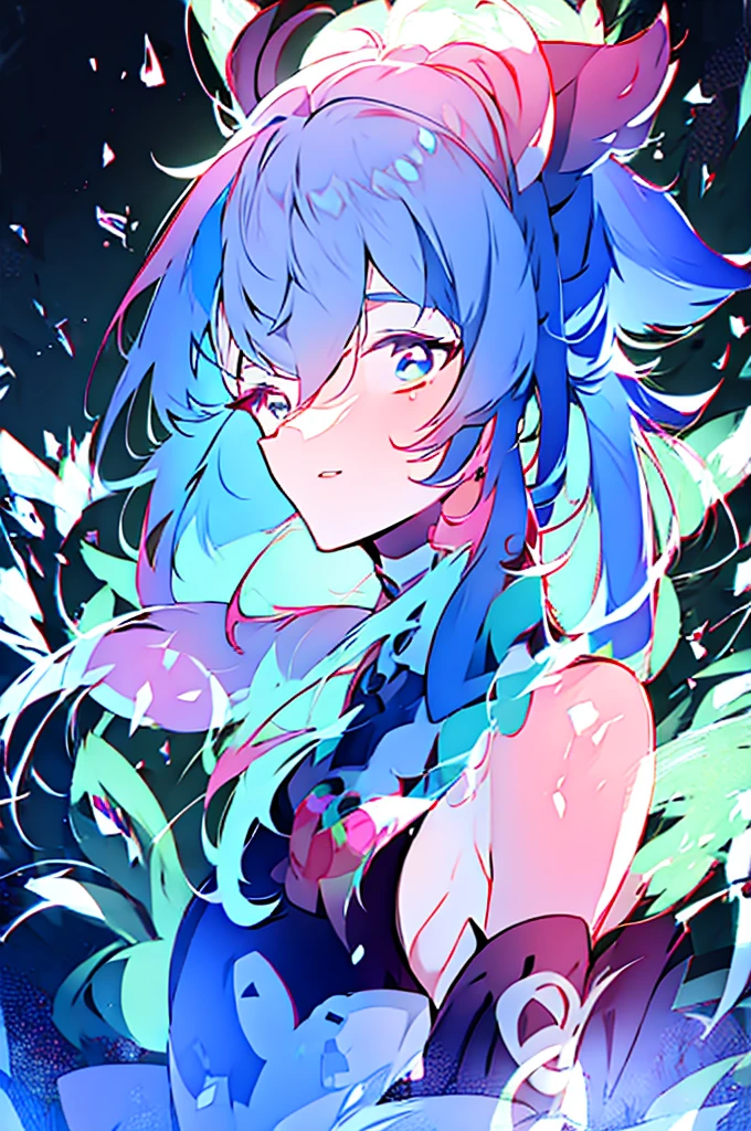 Genshin Impact Wendy Fengshen Green eyes Beautiful boy Male girl Cute pigtails Blue-green pigtails on both sides of the face Black hair Drinking beer
