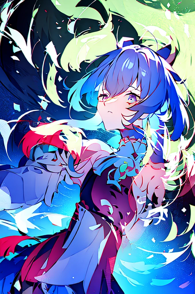 Genshin Impact Wendy Fengshen Green eyes Beautiful boy Male girl Cute pigtails Blue-green pigtails on both sides of the face Black hair Drinking beer